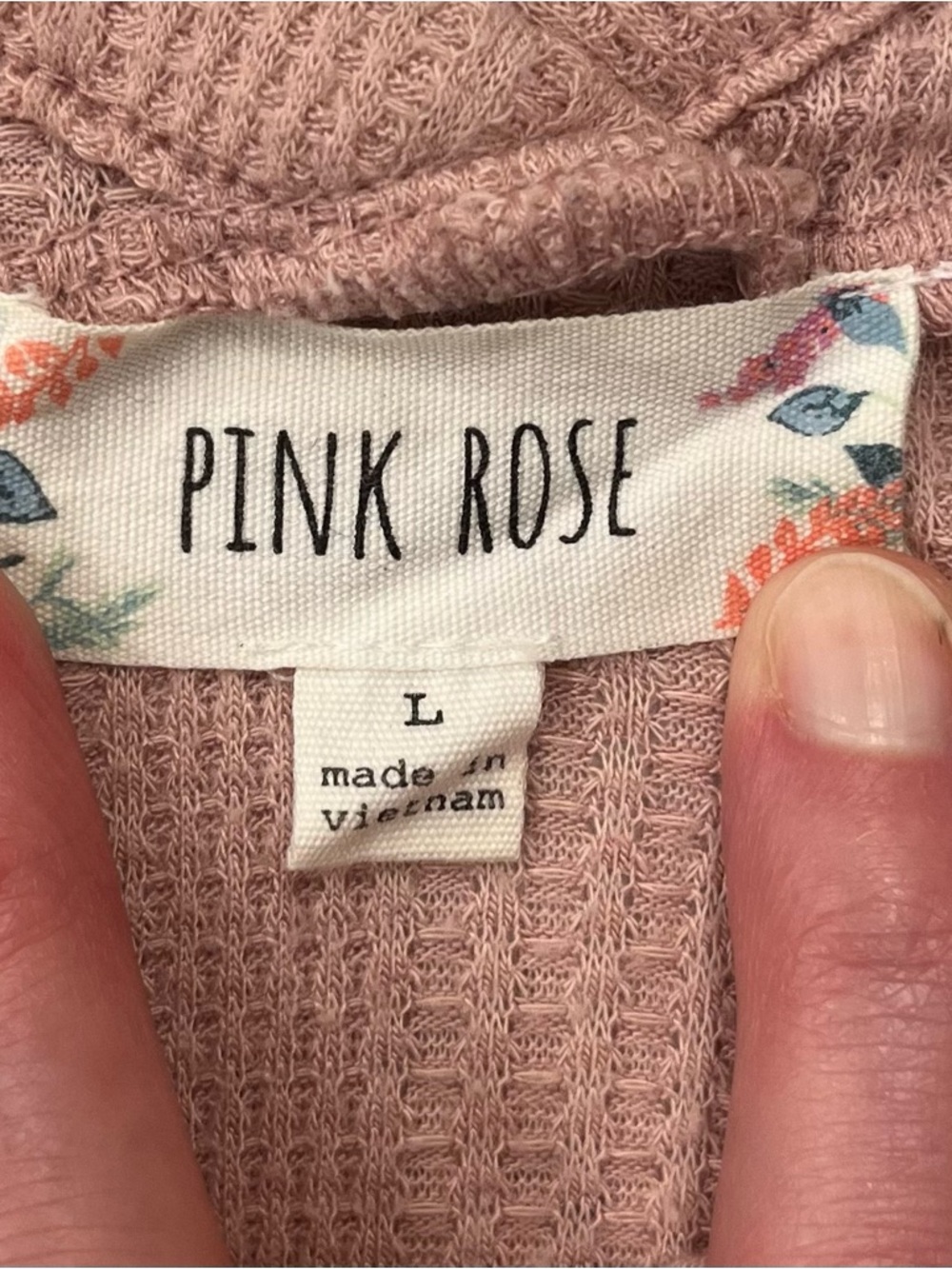 👚 Pink Rose Short Sleeve Waffle Knit Top w/ Pocket~Women’s Large~Dusty Pink - Picture 7 of 9